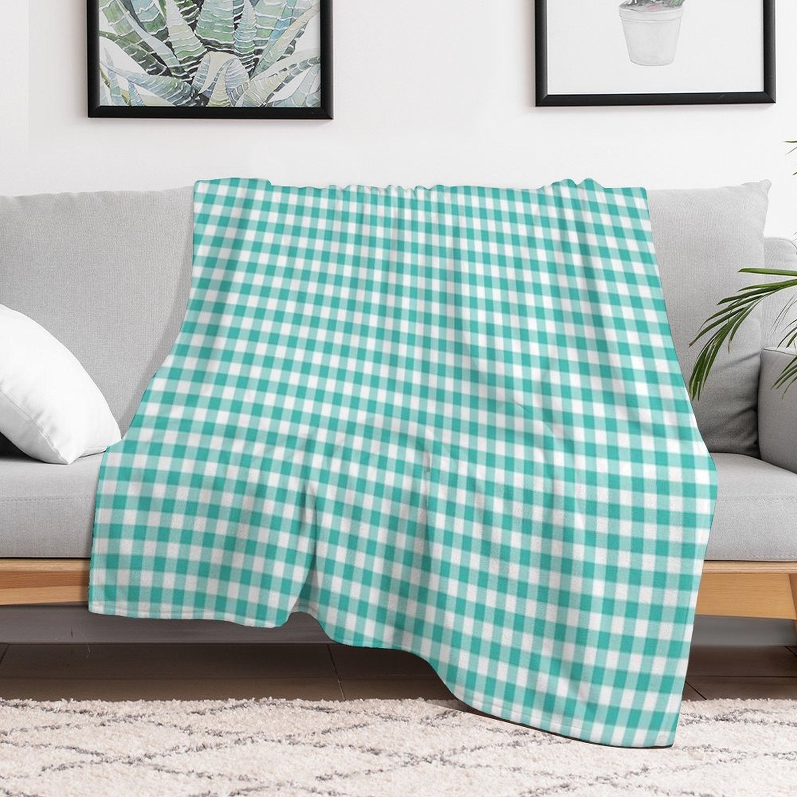 Teal Gingham Checkered Pattern Design Anti-pilling Throw Blanket