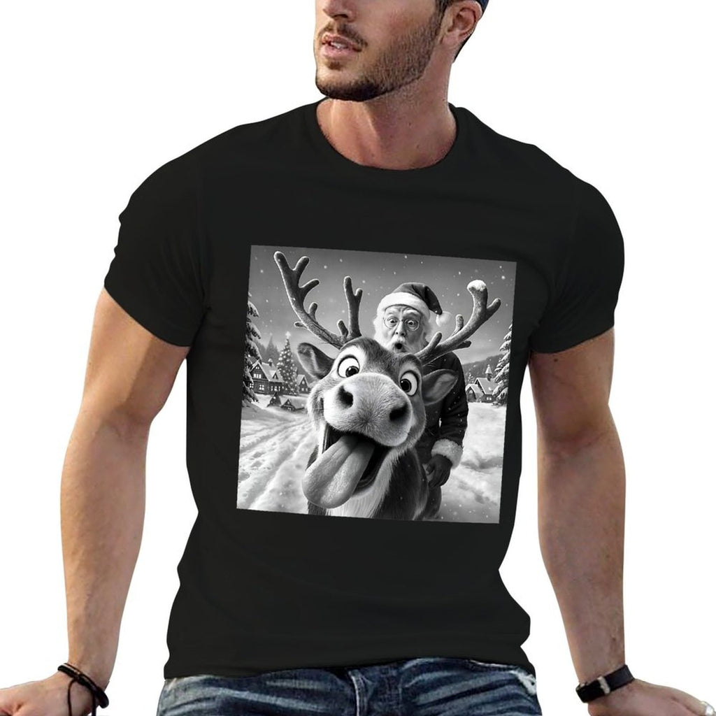 Reindeer Santa Taking A Selfie Christmas Xmas Pajama Holiday  Heathered Texture T-Shirt