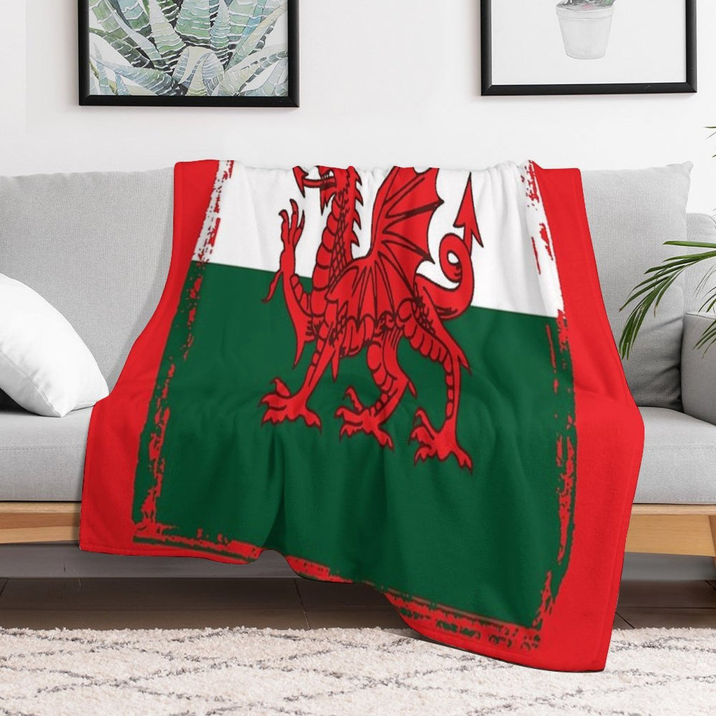 Y Ddraig Goch The Red Dragon Grunge Welsh Flag Travel-friendly Throw Blanket