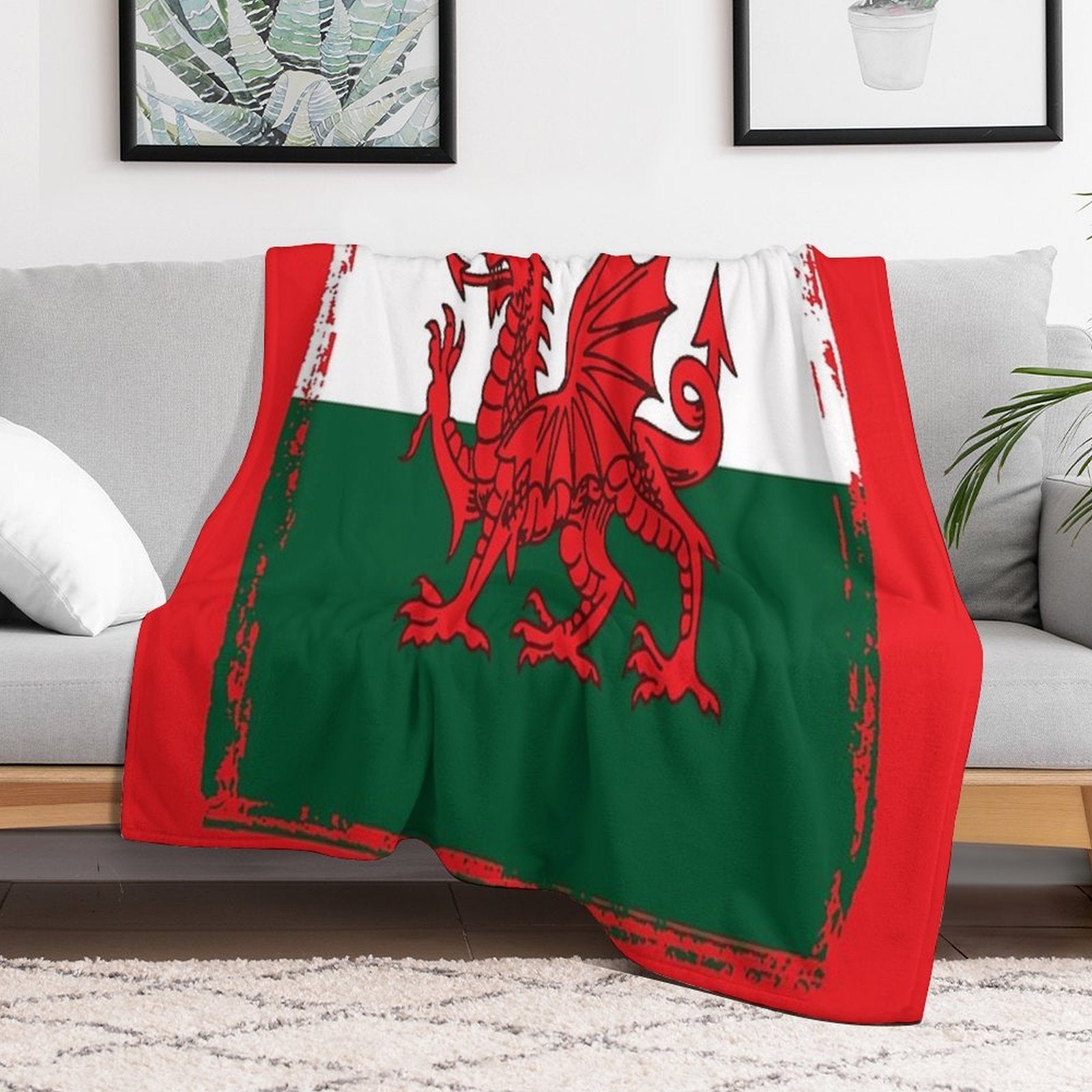 Y Ddraig Goch The Red Dragon Grunge Welsh Flag Travel-friendly Throw Blanket
