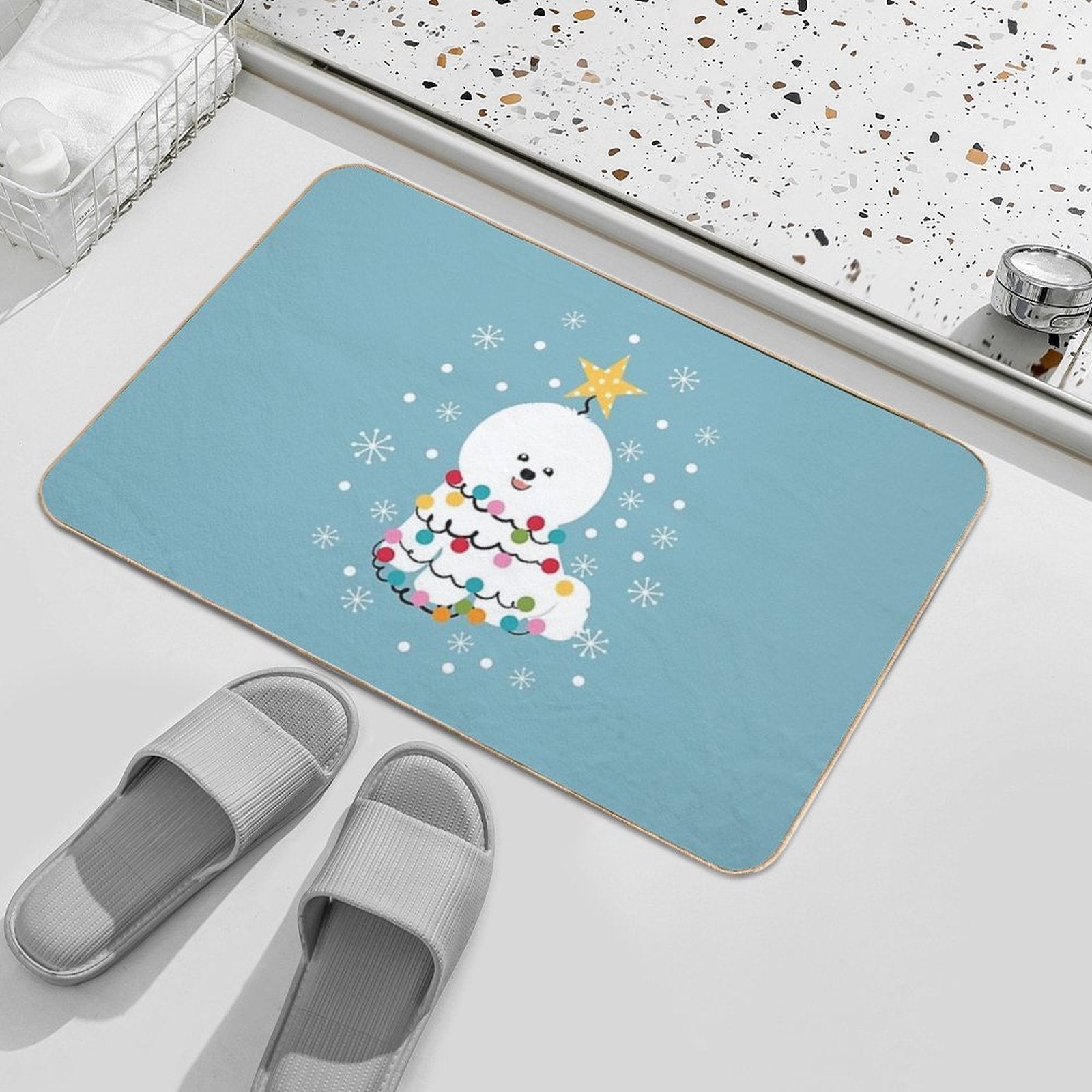 Bichon Frise Christmas Tree  High-Traffic Bath Mat