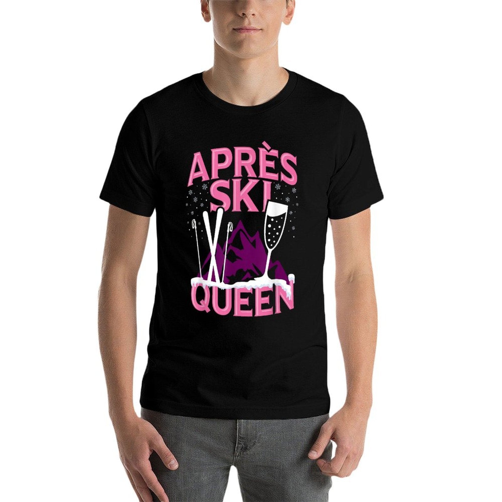 Funny Apres Ski Queen Skiing Winter Sports Party Fun  Ribbed Collar T-Shirt