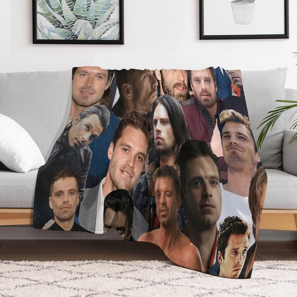 Sebastian Stan Photo Collage Handsome Guy Wrinkle-free Throw Blanket