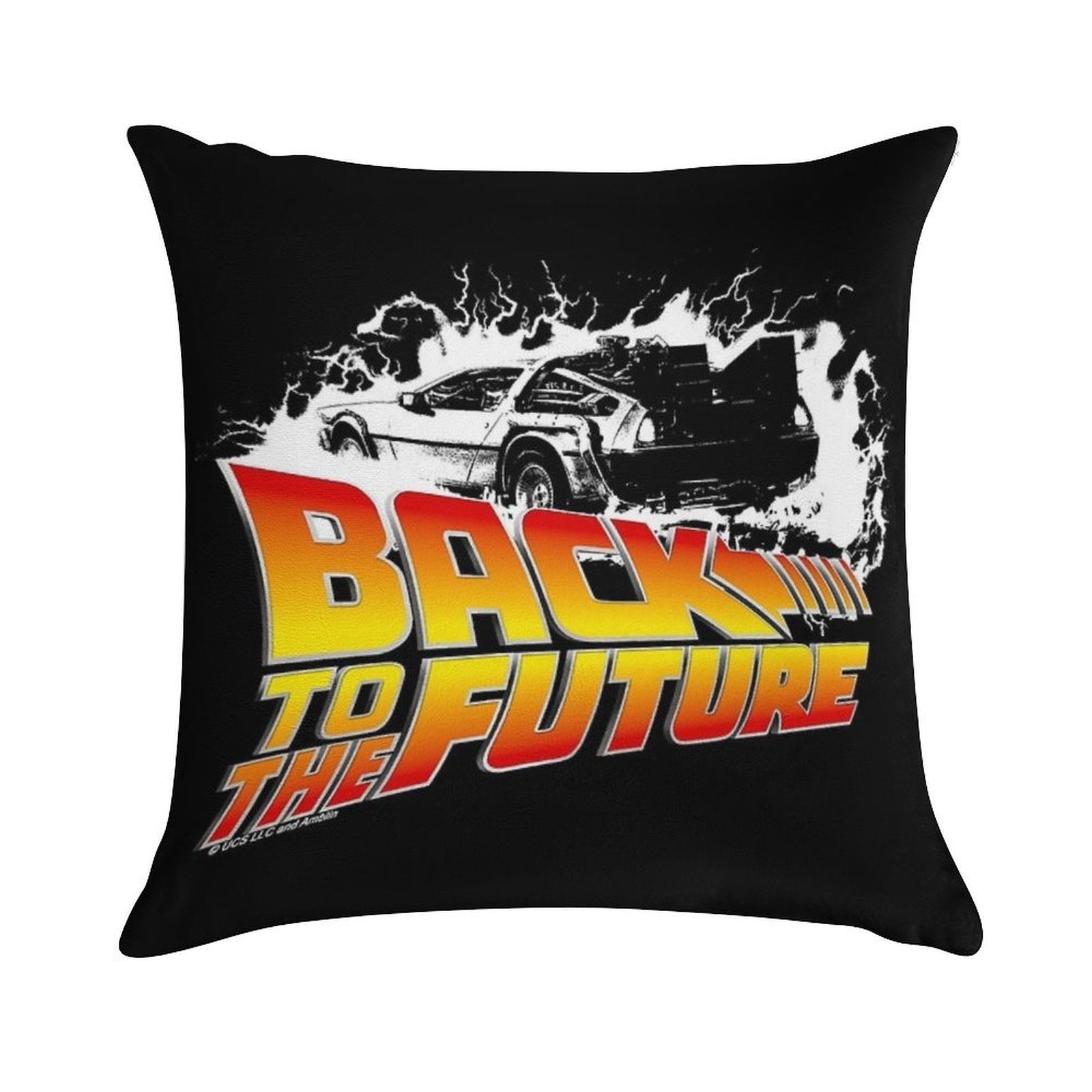 Back to The Future - DeLorean White Stencil Fan Art Soft Gift Ready Throw Pillow