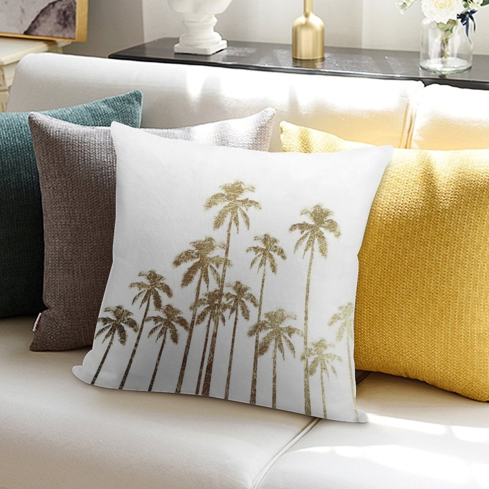Glamorous Gold Tropical Palm Trees on White Soft Multiple Sizes Throw Pillow