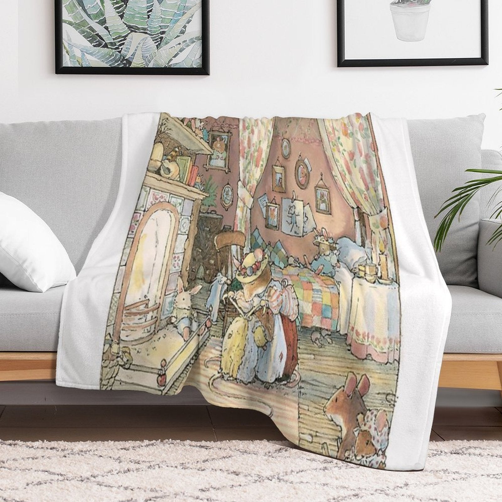 Lady Woodmouse Gets Primrose Ready for Bed Easy Care Throw Blanket