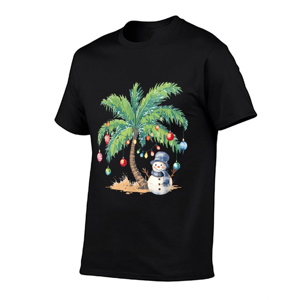 Vintage Palm Tree Snowman Tropical Christmas Deck The Palms  Polyester Blend T-Shirt