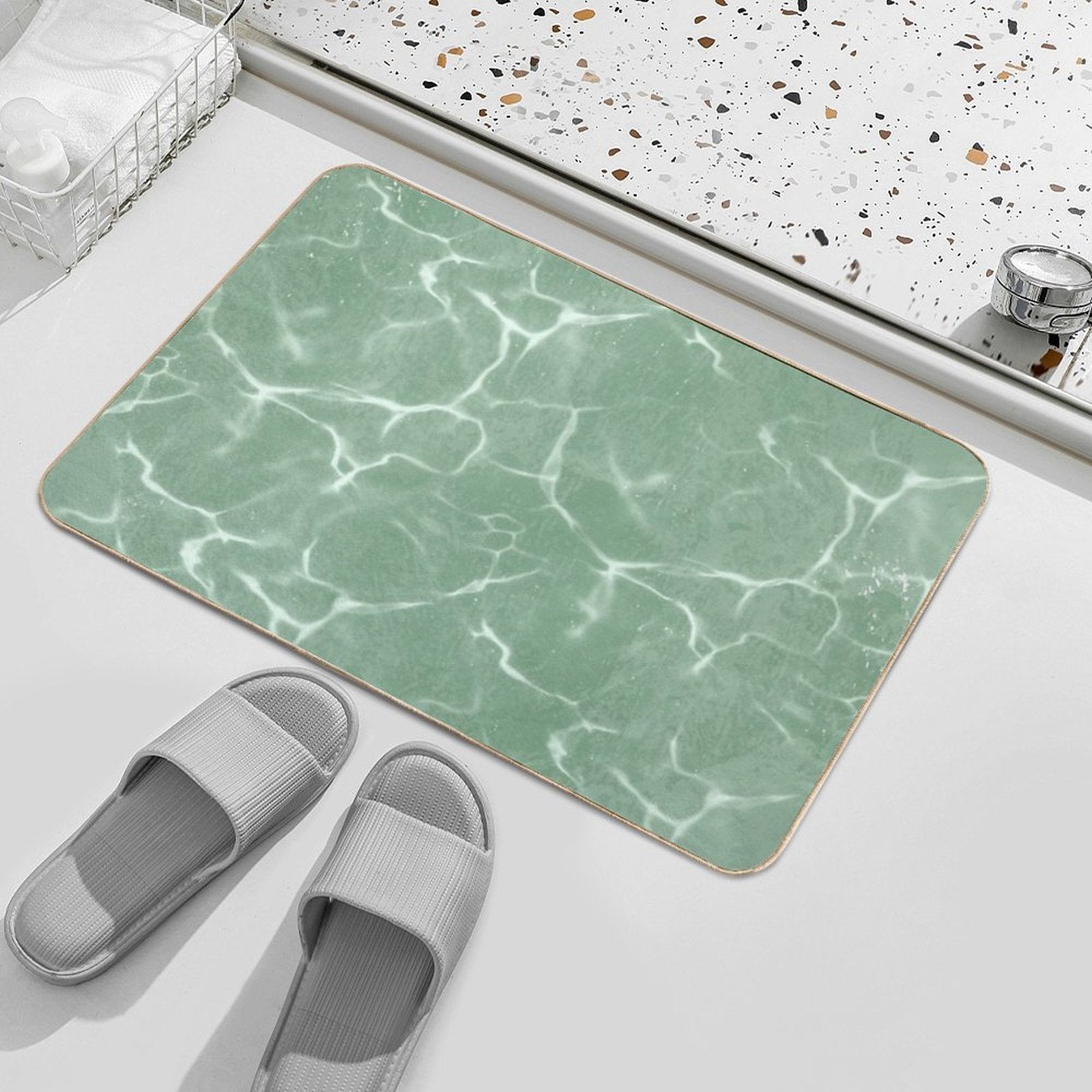 Mint Wave Minimalist Aesthetic Pattern Durable Bath Mat