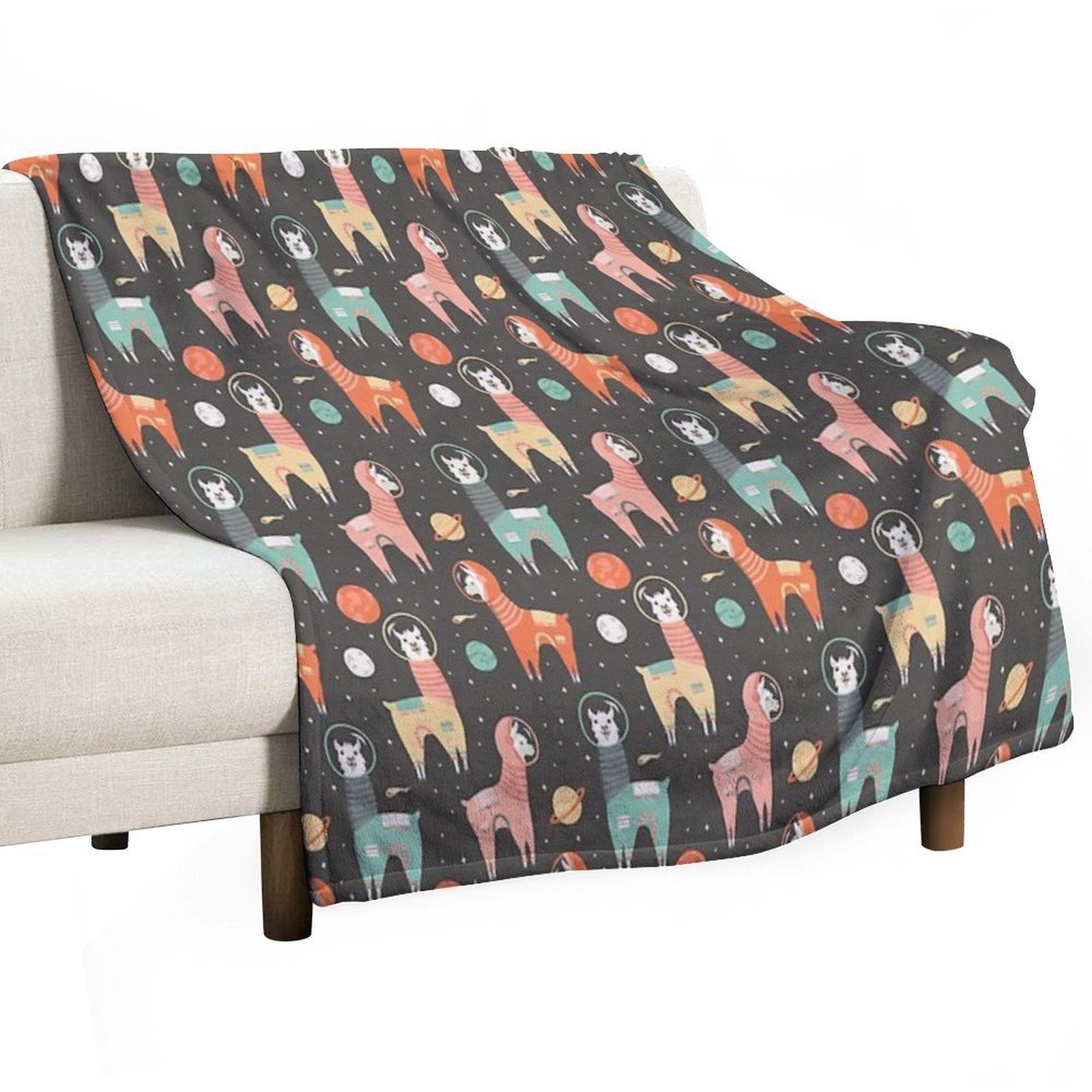 Astronaut Llamas in Space Shrink-resistant Throw Blanket
