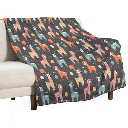 Astronaut Llamas in Space Shrink-resistant Throw Blanket