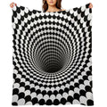 Optical Illusion Black And White Scales Houndstooth Black Hole Vortex Lightweight Throw Blanket