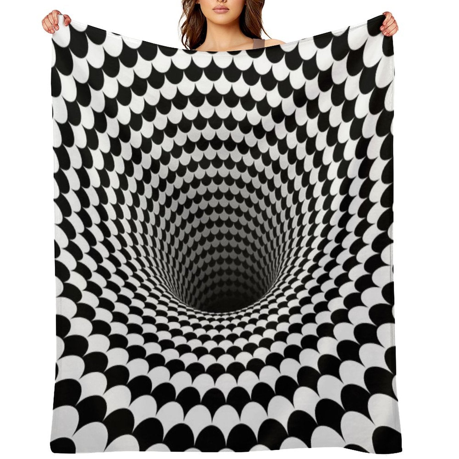 Optical Illusion Black And White Scales Houndstooth Black Hole Vortex Lightweight Throw Blanket