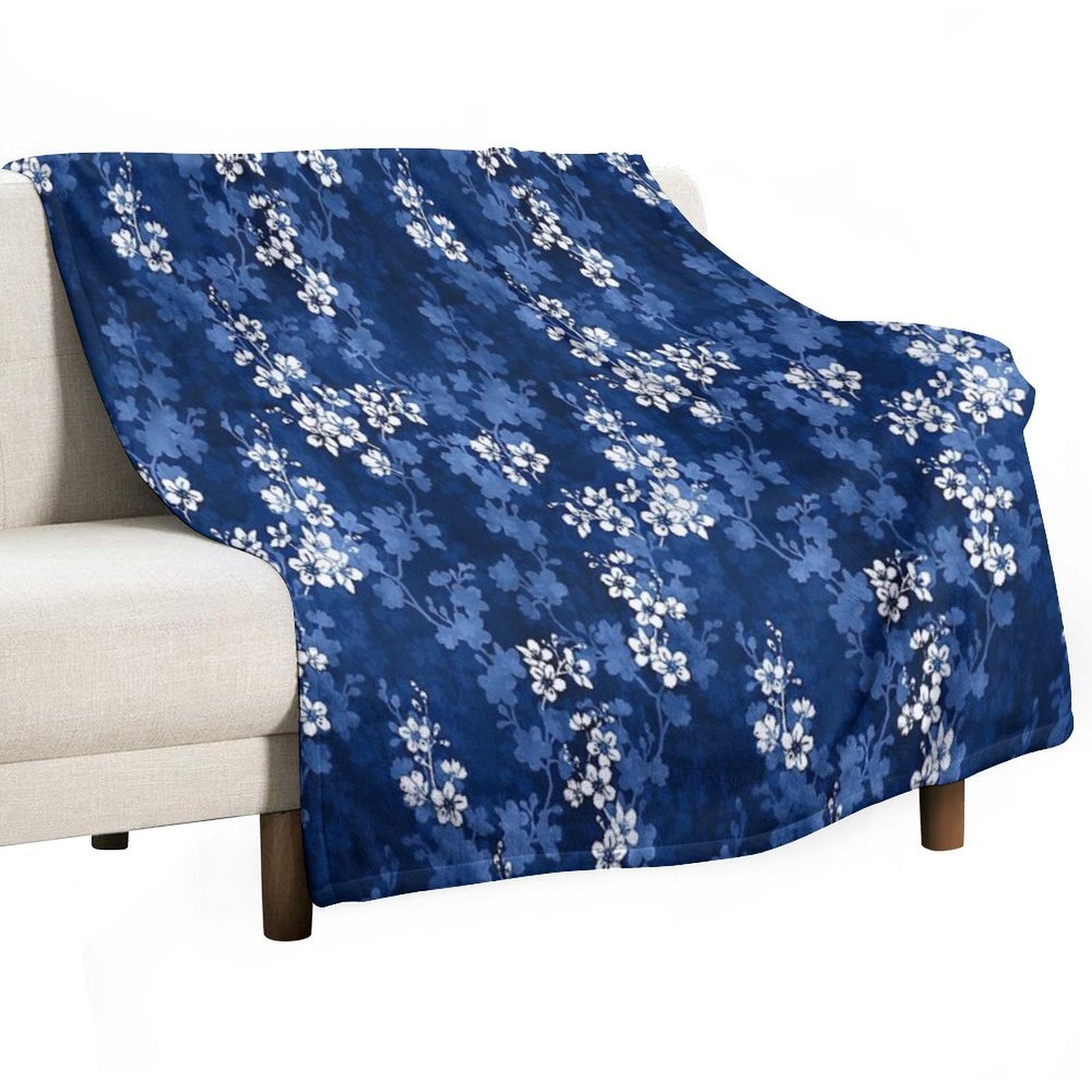 Sakura Blossom in Deep Blue Velvety-soft Throw Blanket