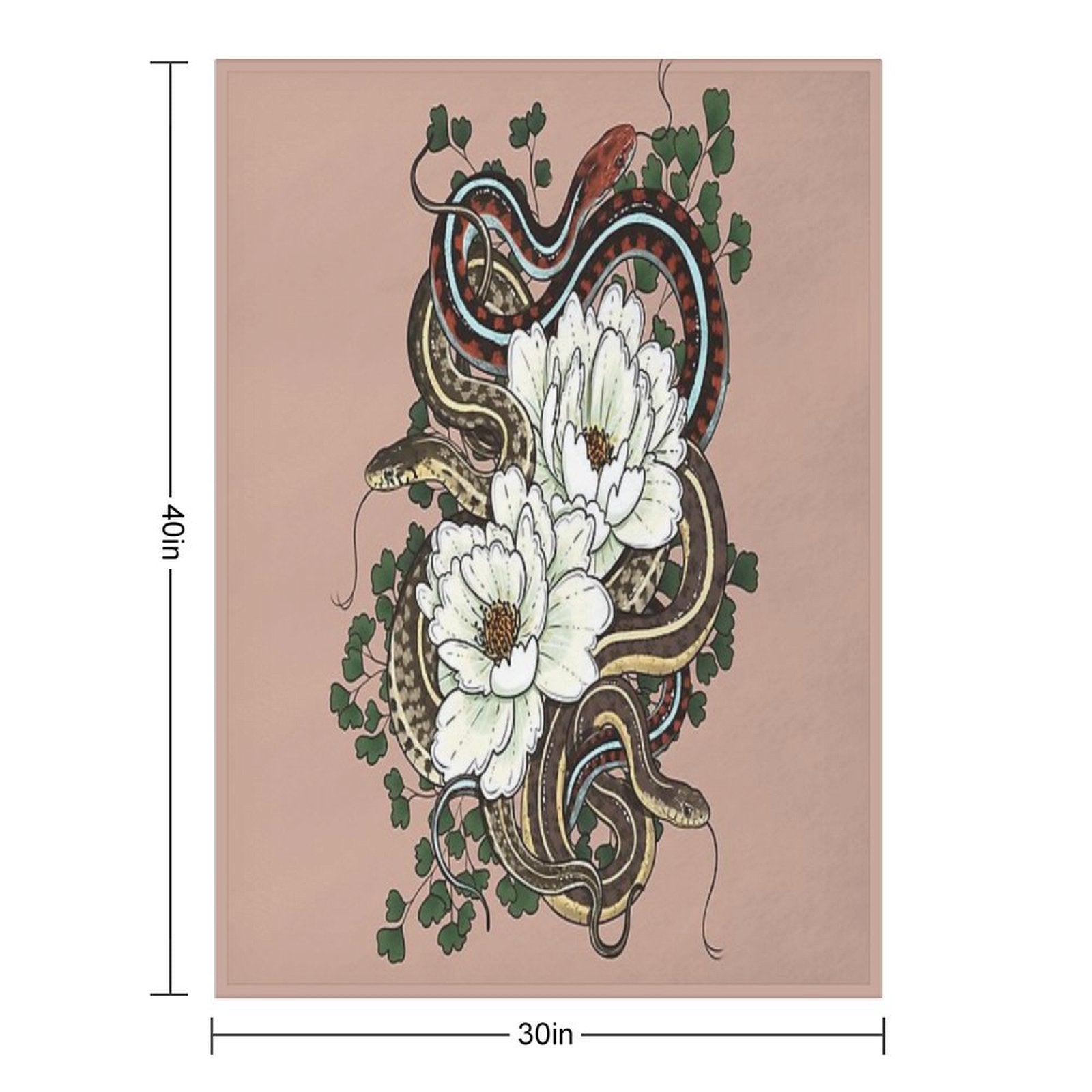 Garter Snakes with White Peonies Premium Throw Blanket