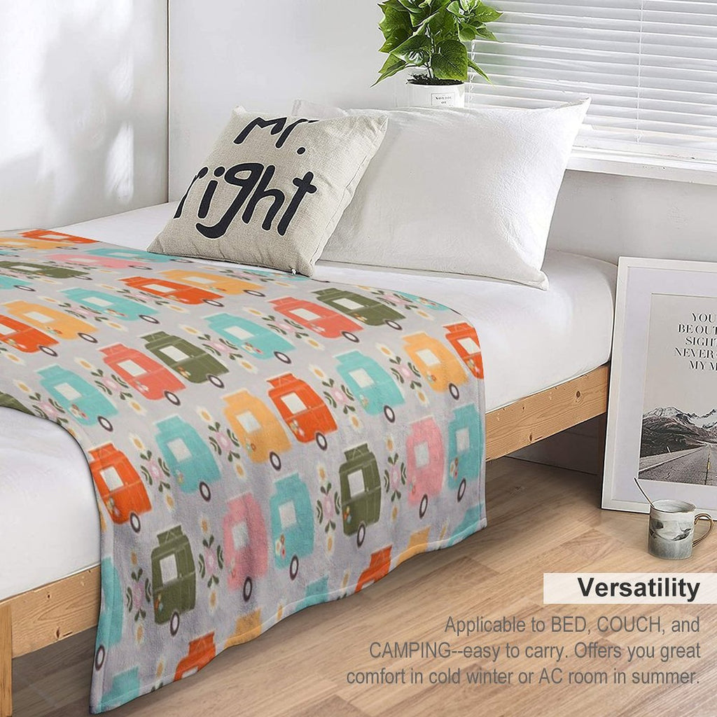Colourful Vintage Caravans And Daisies Lightweight Throw Blanket