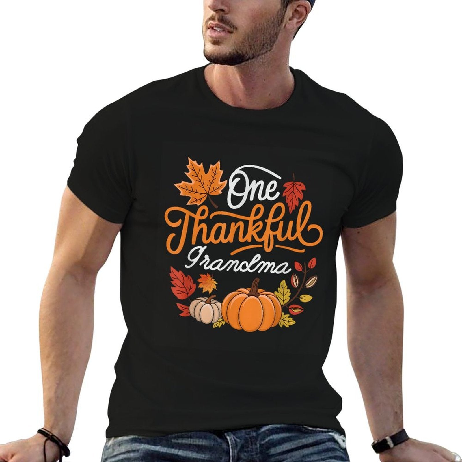 One Thankful Grandma Autumn Fall Thanksgiving Pumpkin  Trendy Pattern T-Shirt
