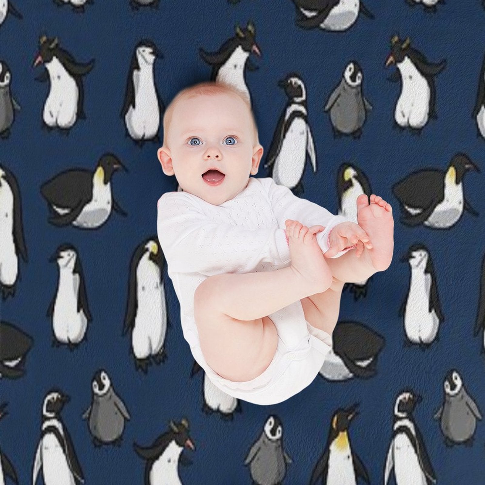 Cute Penguin Pattern (Dark Blue Variant) Premium Throw Blanket