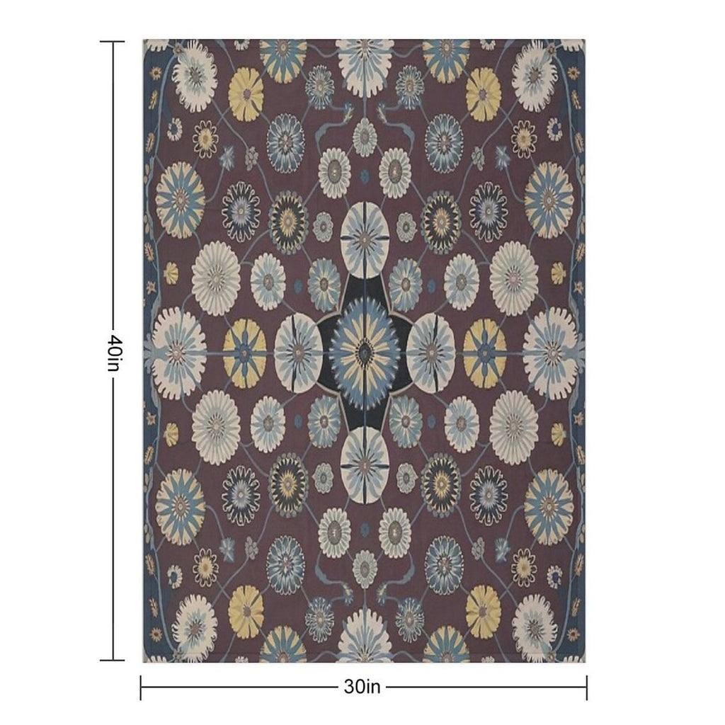 Rich Burgundy Floral Pattern with Cream Details Velvety-soft Throw Blanket