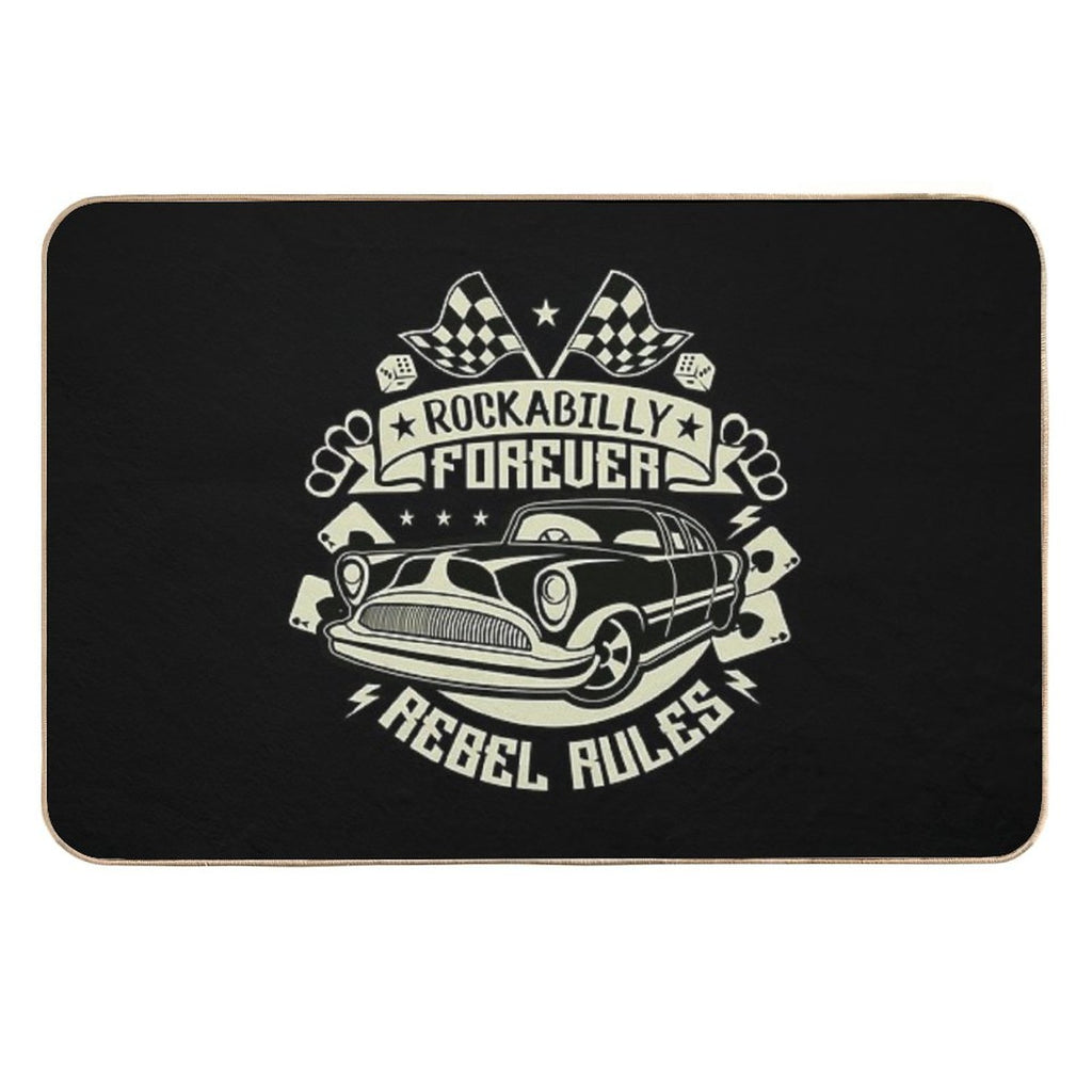 Rockabilly Retro 1950s 60s 70s Vintage Hotrod Classic Rock And Roll  Pet-Safe Bath Mat