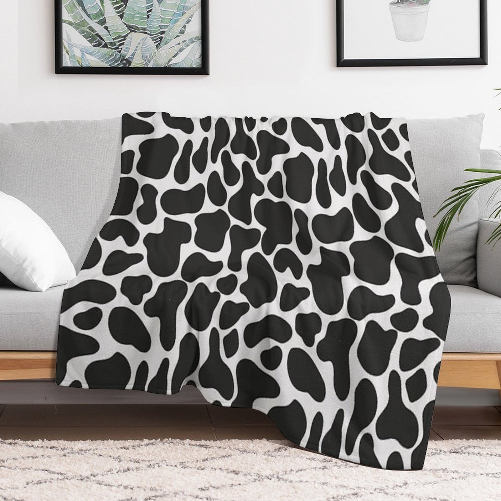 Black & White Animal Print - Cow Print Quick-dry Throw Blanket