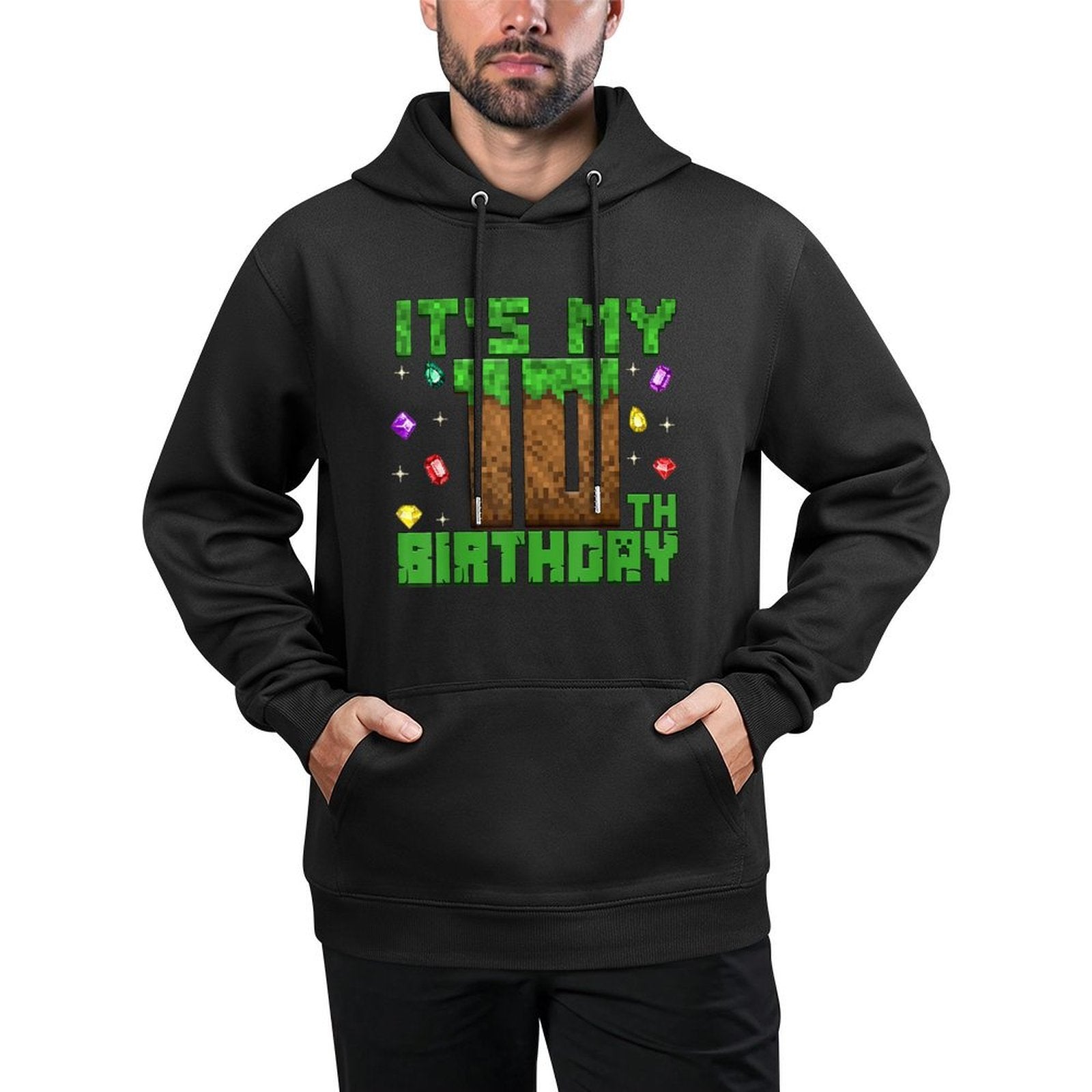 Birthday Boy It's My 10th Birthday Gamer Pixel Number Medium-Weight Fabric Hoodie