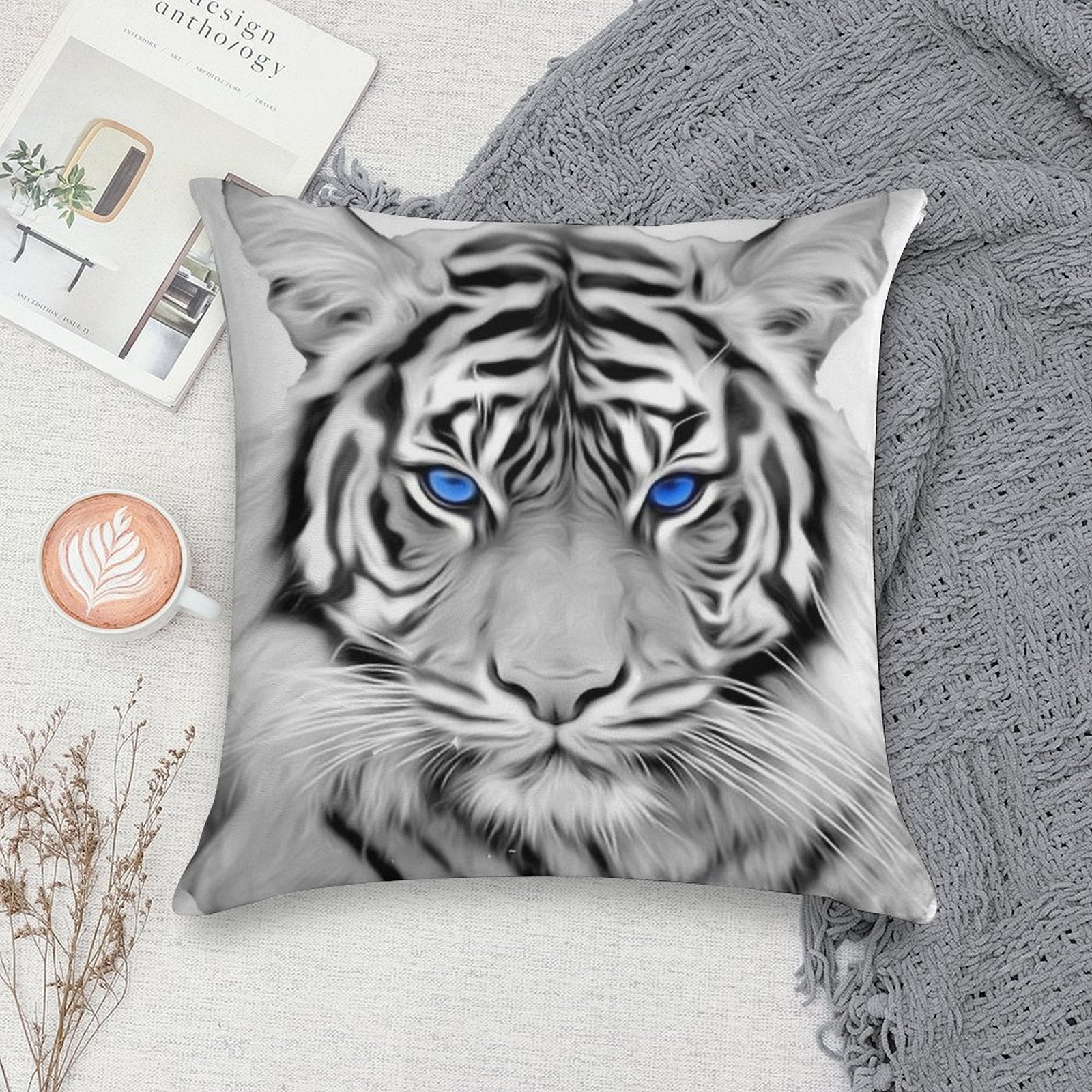 White Tiger with Blue Eyes Soft Style Accent Throw Pillow