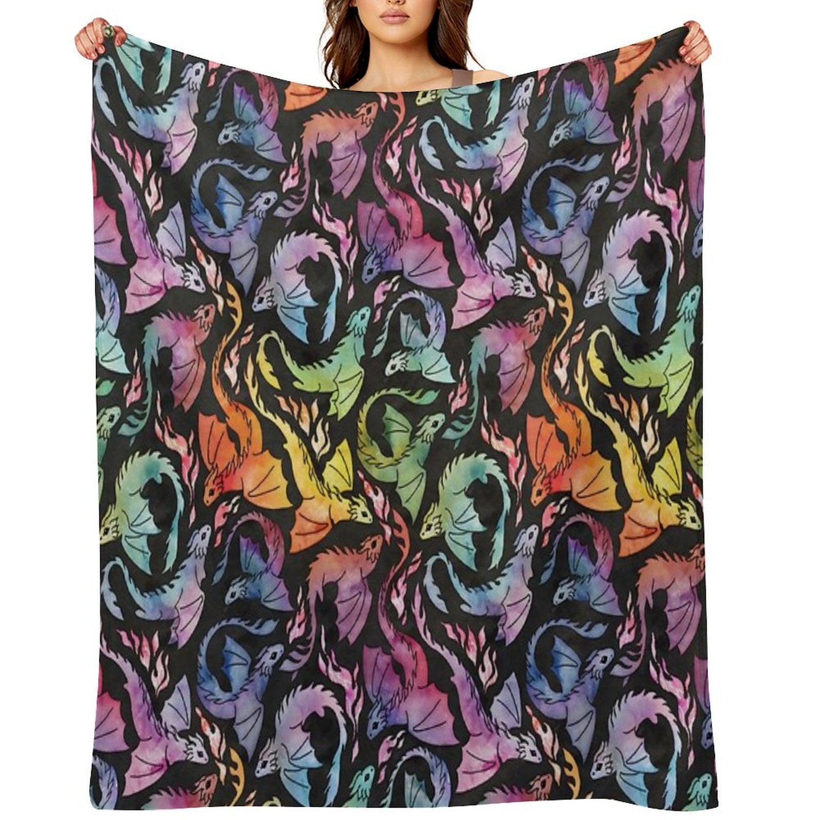 Dragon Fire Dark Rainbow Versatility Throw Blanket