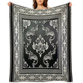 Greek Key Black And Cream Floral Pattern Travel-friendly Throw Blanket