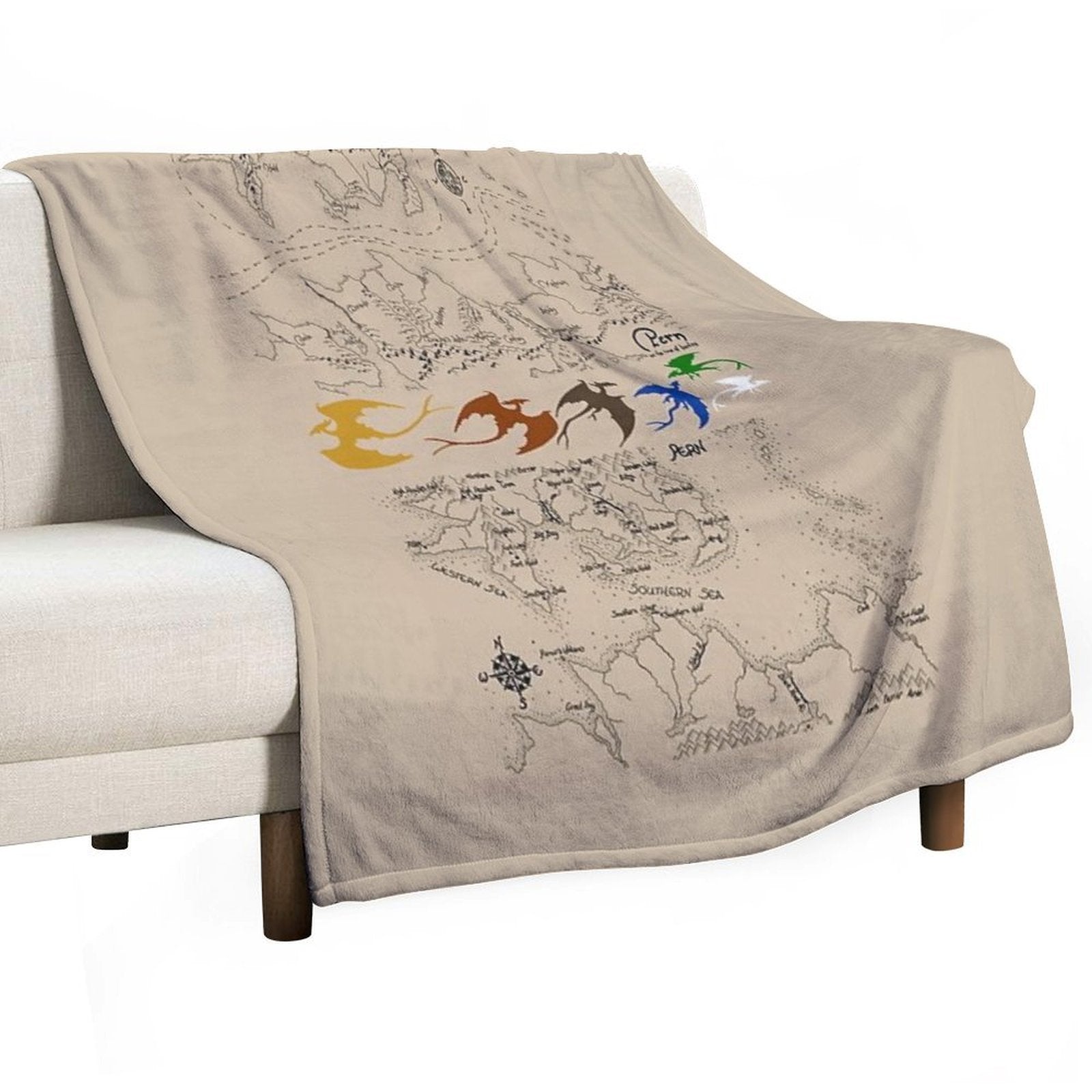 Dragonriders of Pern Maps (Beige Background) Velvety-soft Throw Blanket