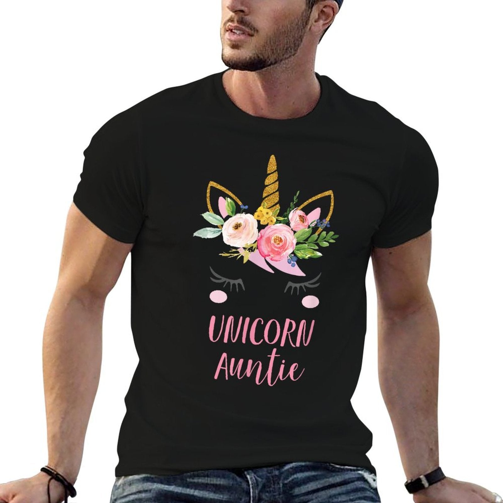 Cute Unicorn Aunt, Boho Auntie Unicorn Gift  Easy-care T-Shirt
