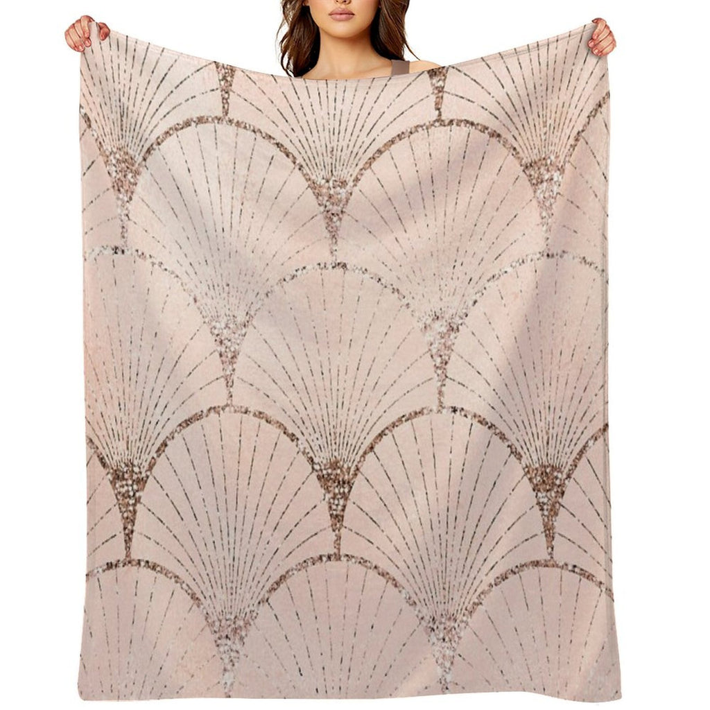 Art Deco Elegance - Rose Gold Glitter Fan Machine-washable Throw Blanket