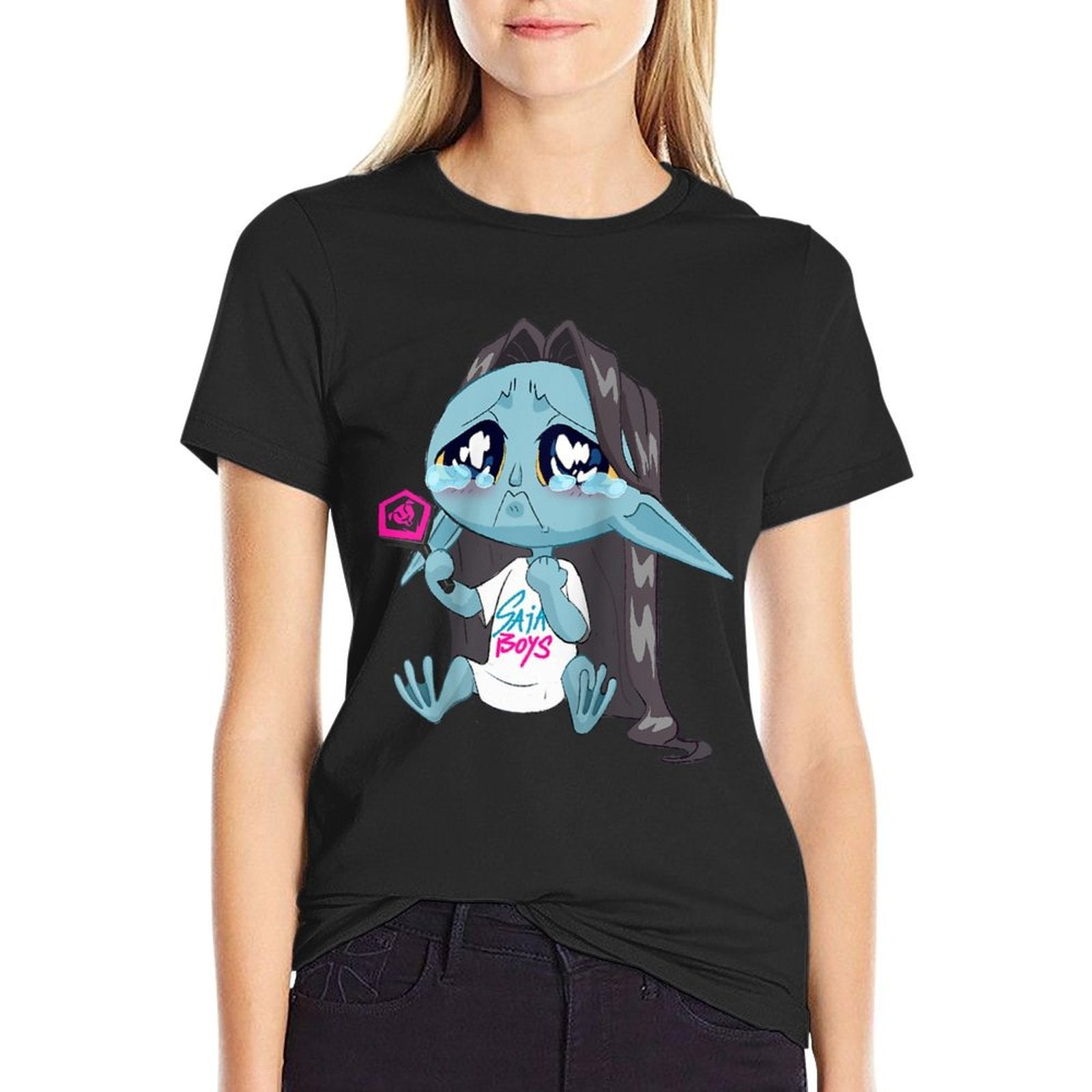 Kpop Demon Hunters Chibi Crying Saja Boys Demon Fan Raglan Baseball  Oversized Silhouette T-Shirt