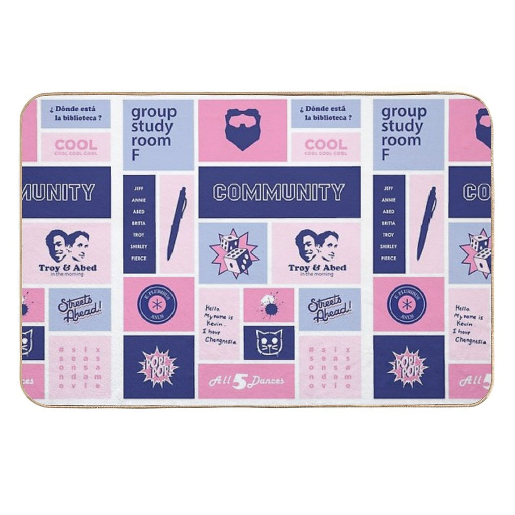 Community Collage Pink  Blue  Easy Maintenance Bath Mat