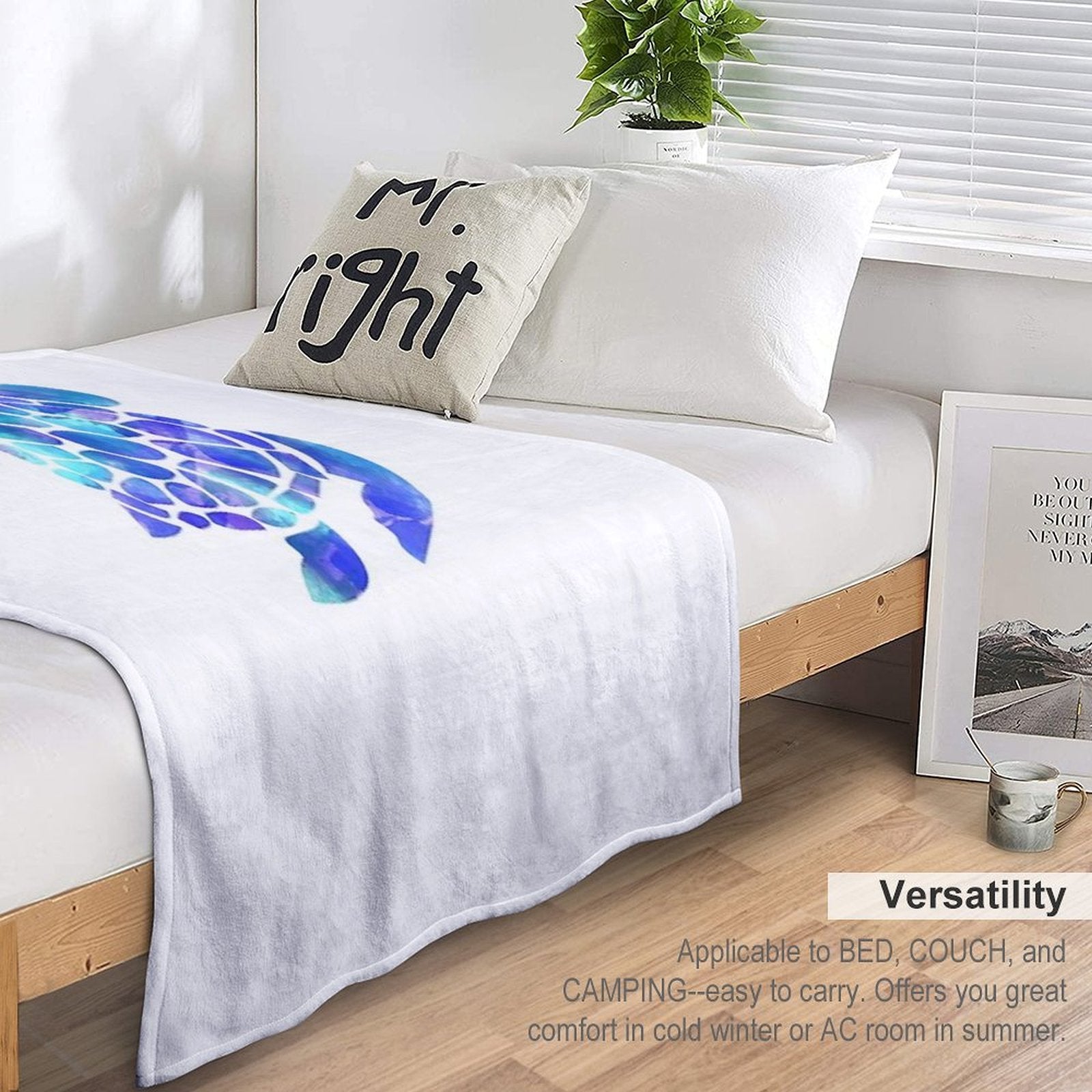 Sea Turtle Watercolor Blue And Purple Plush Throw Blanket