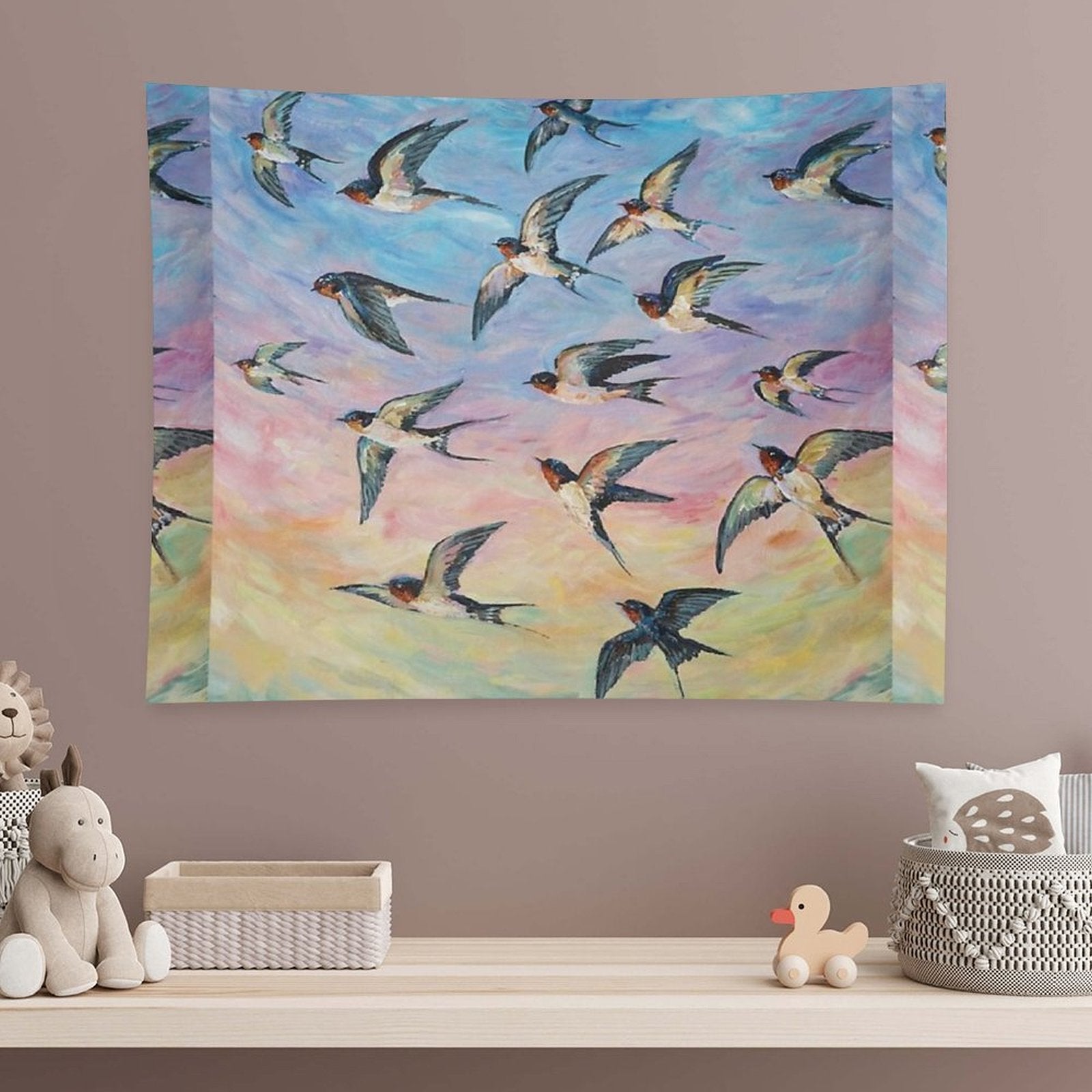 Barn Swallows Acrylic Painting Tapestry