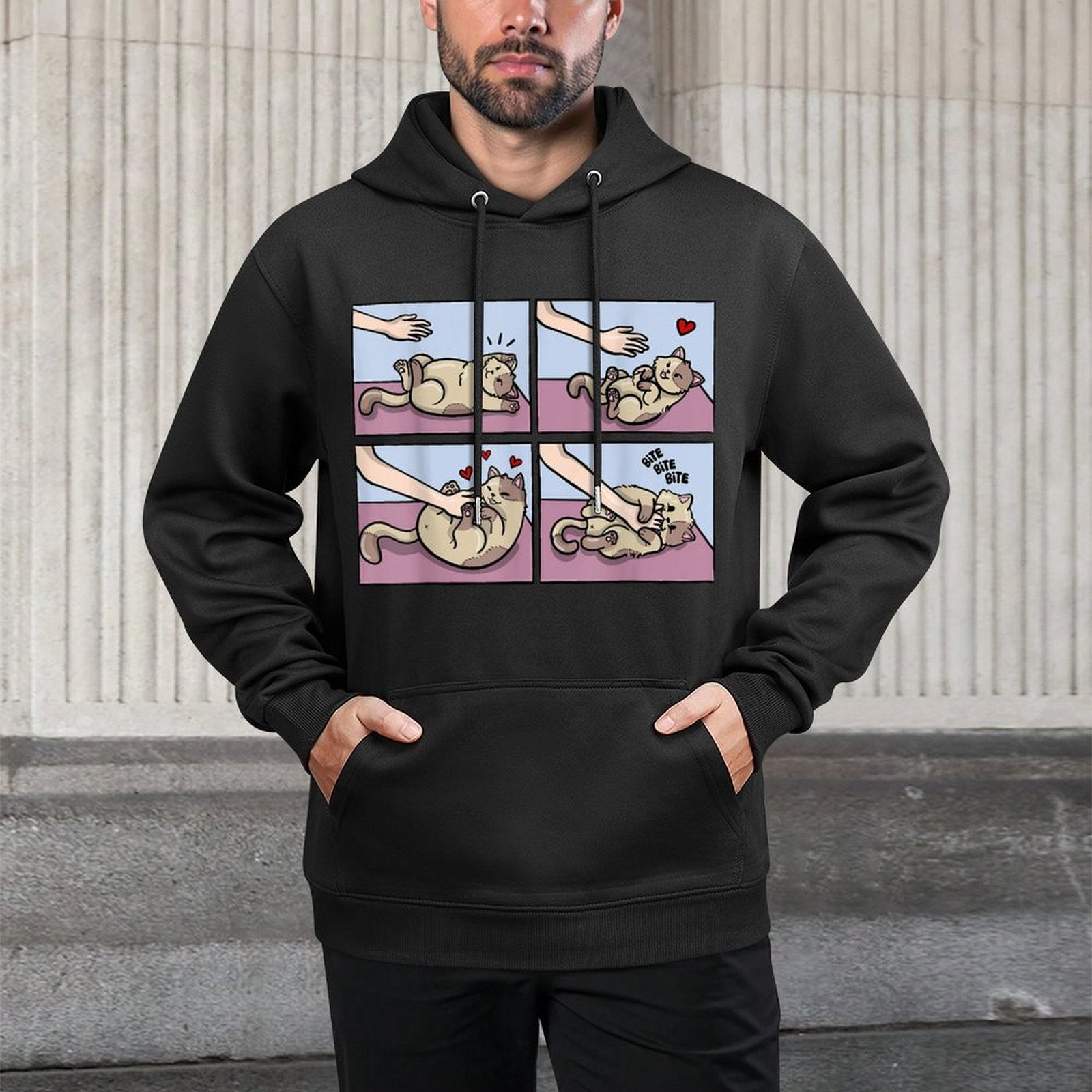 Bite Belly Rub Pet Owner Kitten Lover Cute Fluffy Cat for Men Women Kids Versatile Streetwear Hoodie