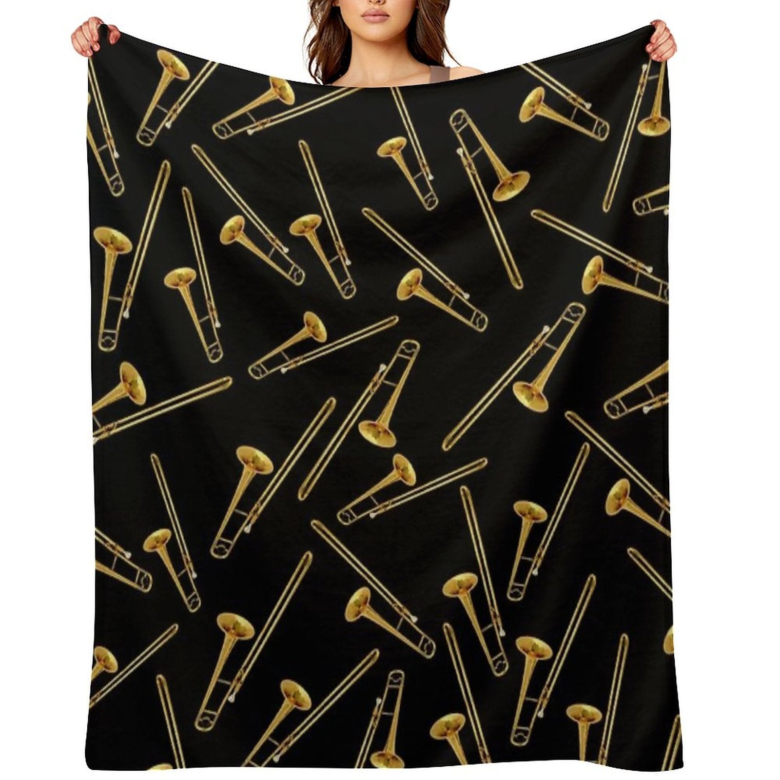 Vintage Gold Trombone Eco-conscious Throw Blanket