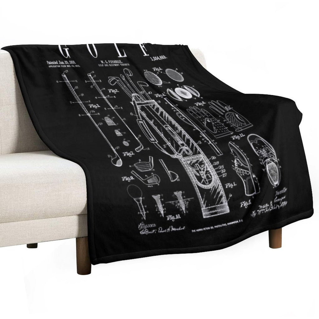 Golf Club Golfer Old Vintage Patent Drawing Print Machine-washable Throw Blanket
