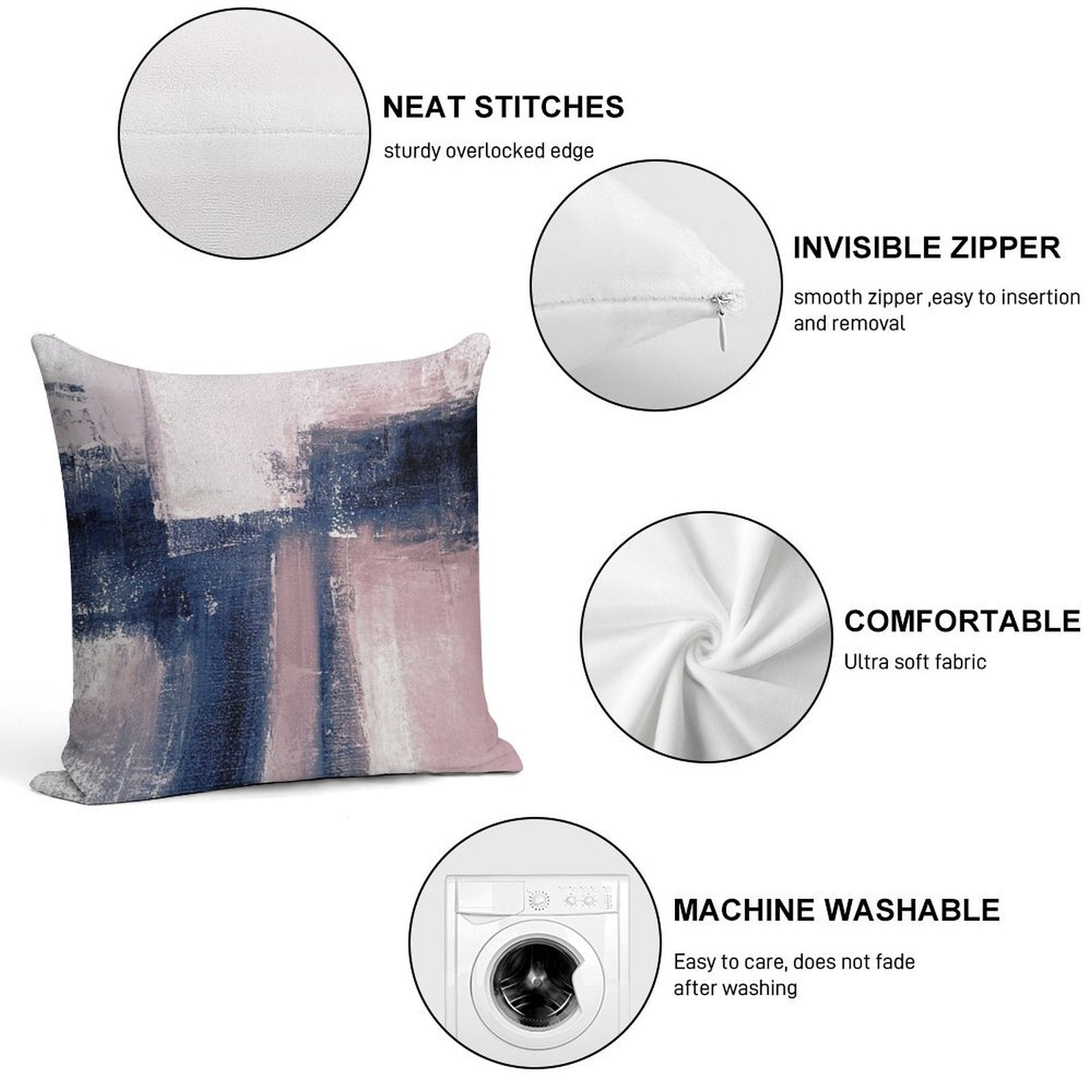 Pink And Navy 3 Soft Durable Construction Throw Pillow