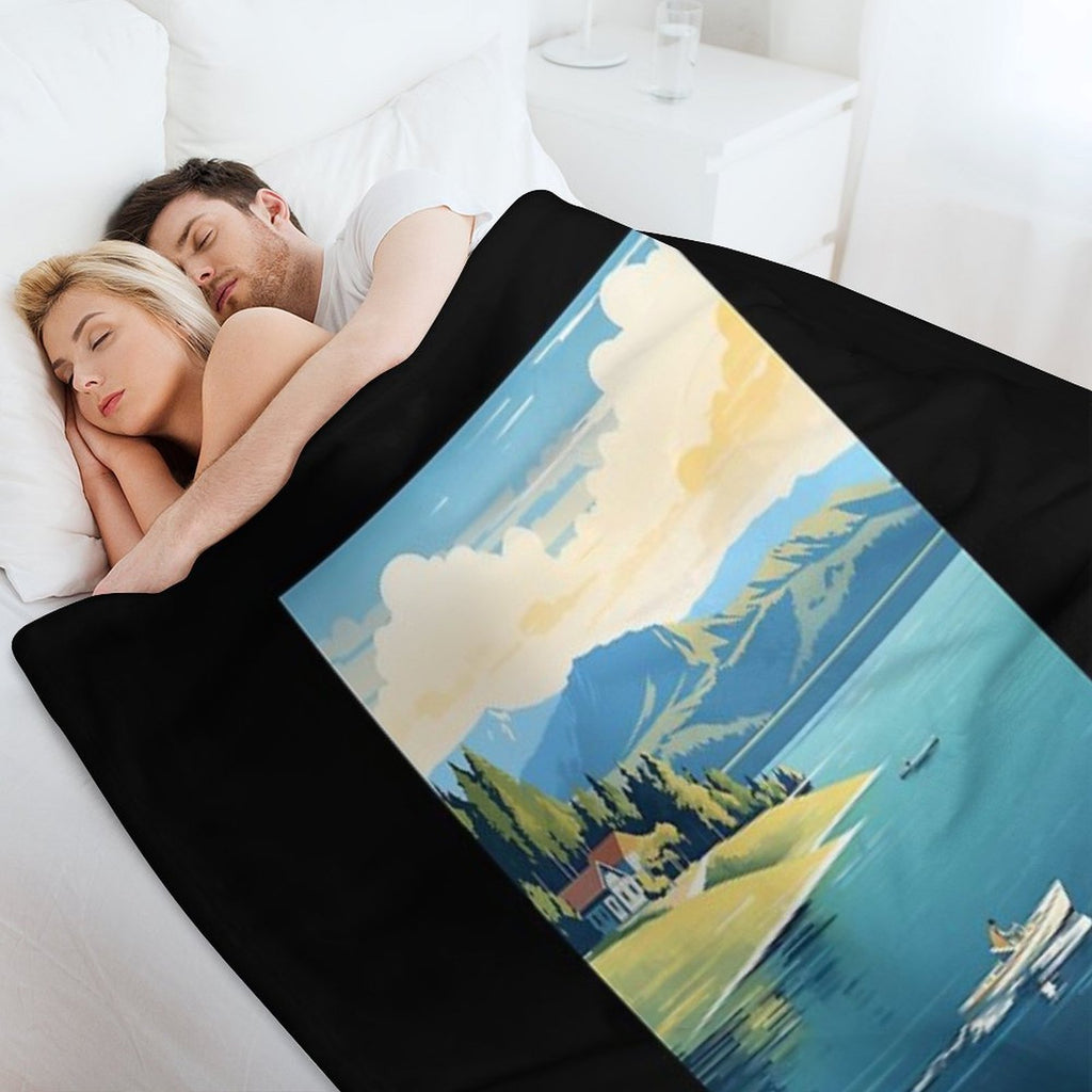 A Vintage Travel Illustration of Chautauqua Lake - New York - US Sustainable Throw Blanket