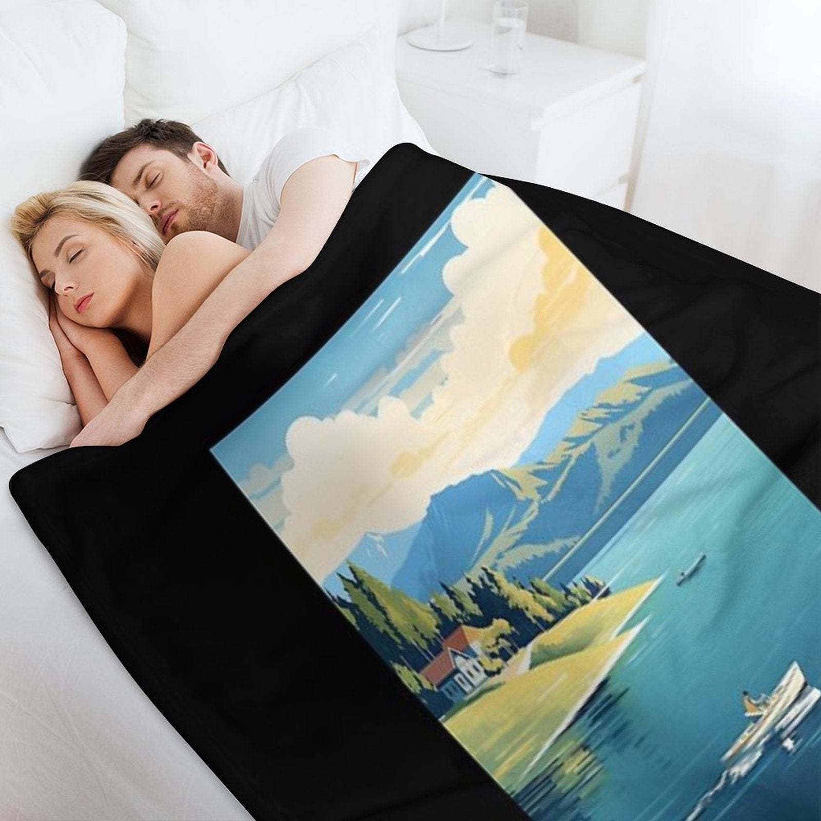 A Vintage Travel Illustration of Chautauqua Lake - New York - US Sustainable Throw Blanket