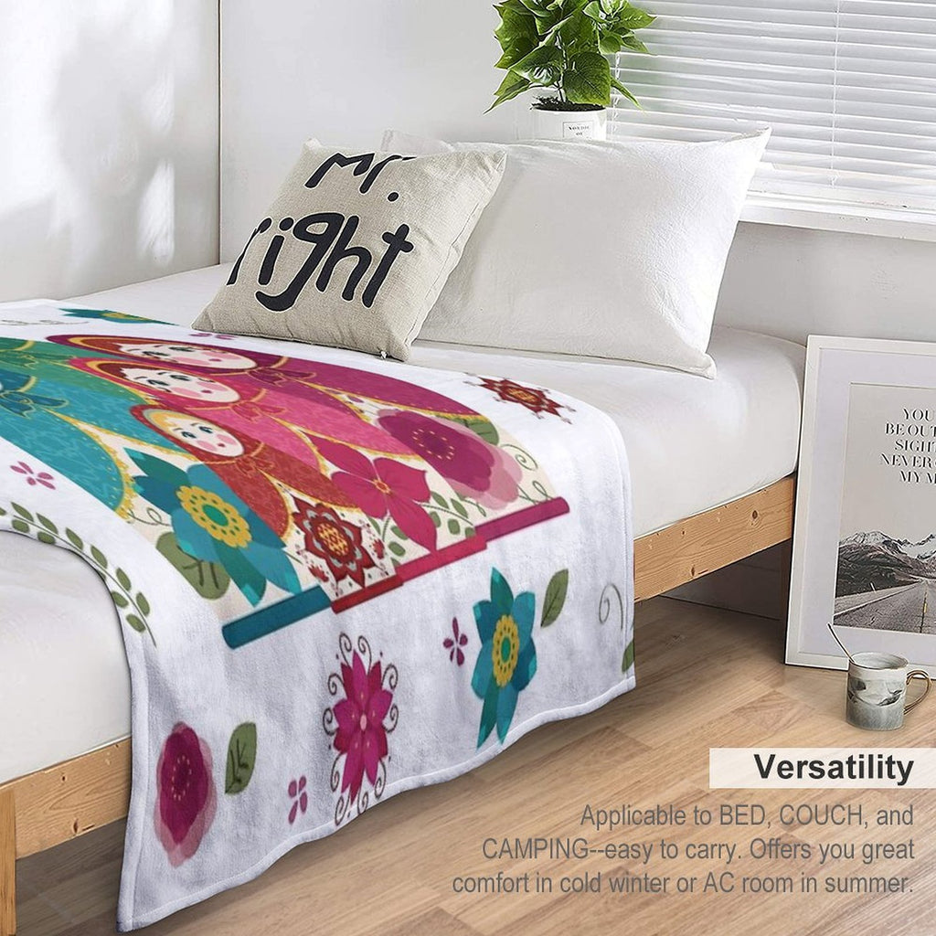Russian Dolls White Sustainable Throw Blanket