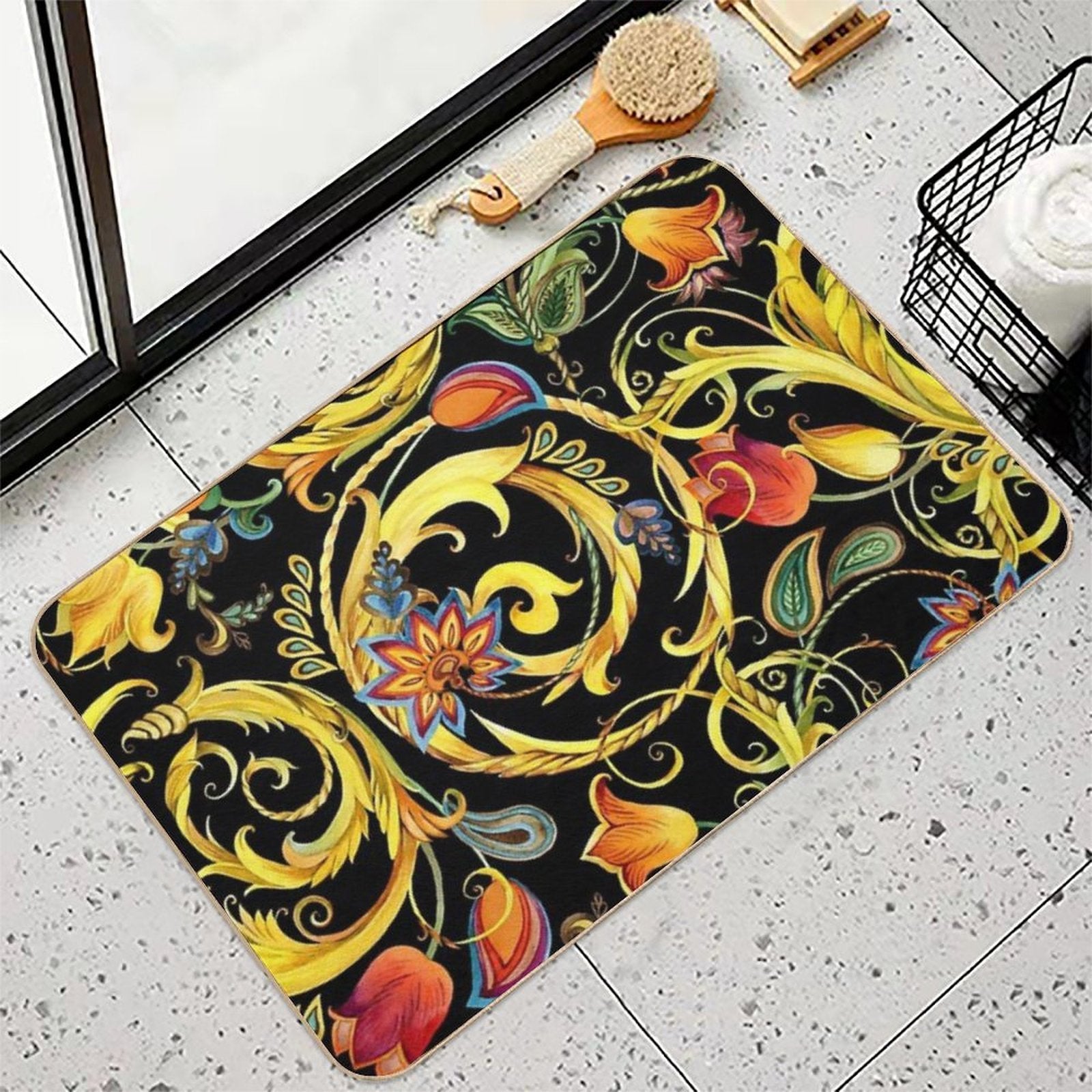 Vintage Golden Chains, Gold Flower,  Stain-Proof Bath Mat