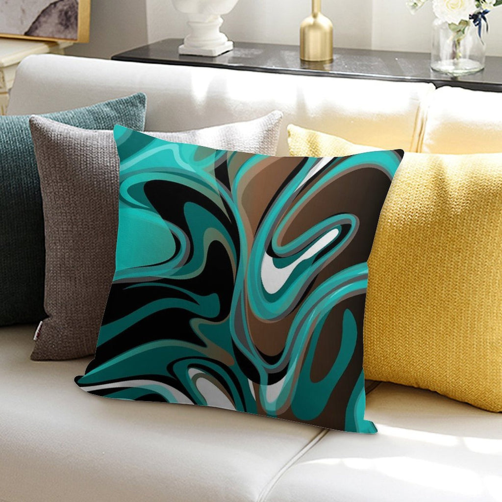 Liquify – Brown, Turquoise, Teal, Black, White Soft Luxury Feel Throw Pillow