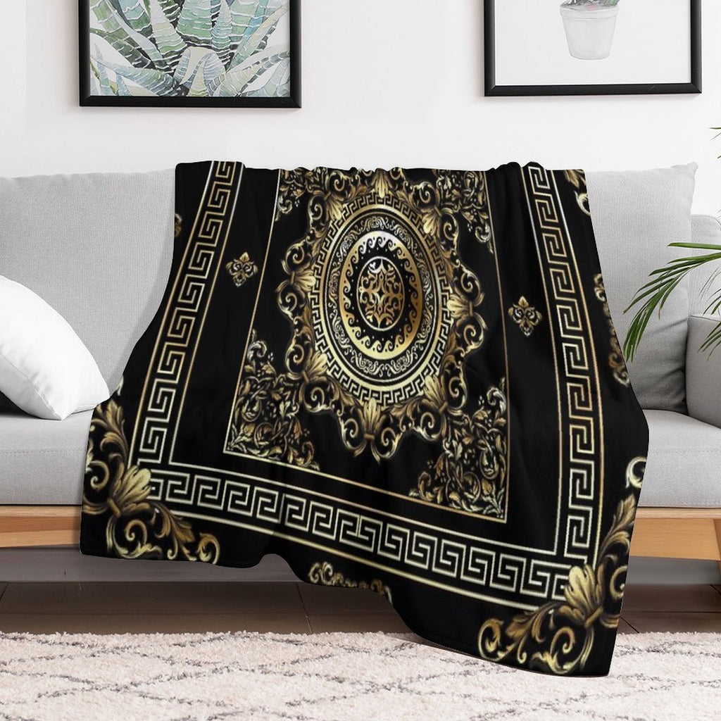 Ornate Baroque Black And Gold Greek Key Border Quick-dry Throw Blanket