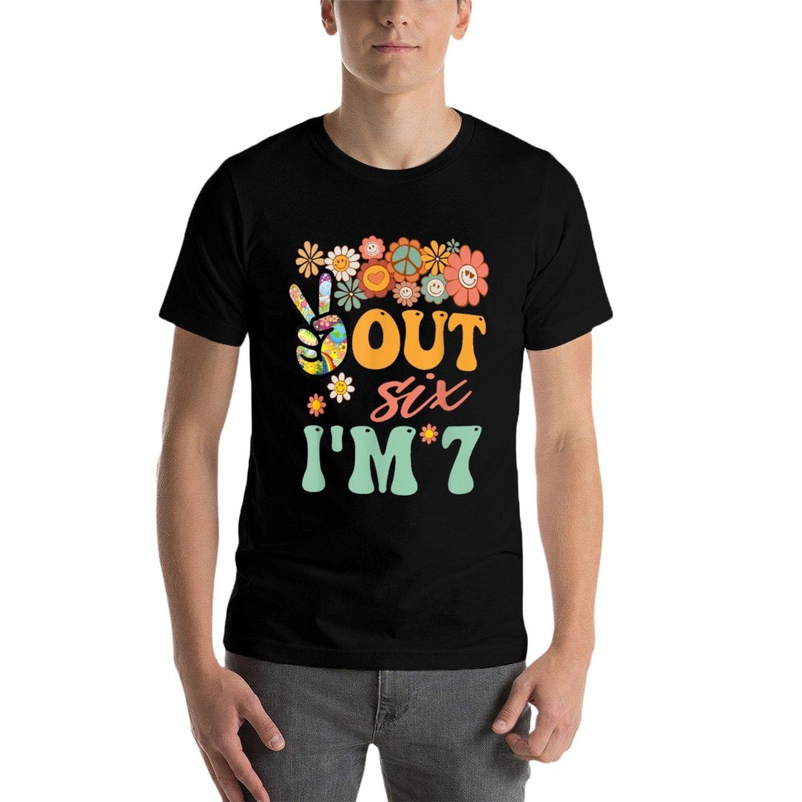 Peace Out Six Im 7 Groovy 7th Happy Birthday Boy Girl  Durable T-Shirt